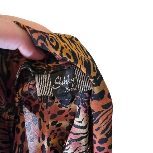 Slinky Brand Vintage Animal Print Sheer Open Cardigan Plus Size 1X Orange Brown - Picture 6 of 6